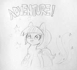 Size: 1578x1440 | Tagged: safe, artist:tjpones, sonata dusk, earth pony, pony, g4, :p, adventure, chest fluff, dialogue, ear fluff, equestria girls ponified, female, food, lineart, mare, pencil drawing, ponified, simple background, solo, sparkles, stars, taco, that pony sure does love tacos, tongue out, traditional art