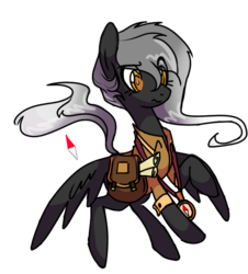 Size: 585x646 | Tagged: safe, alternate version, artist:bonpikabon, oc, oc only, oc:ashy wings (ice1517), pegasus, pony, clothes, compass, female, flying, map, mare, raised hoof, saddle bag, scroll, shirt, simple background, solo, transparent background