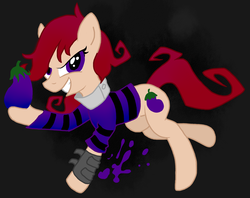 Size: 1671x1322 | Tagged: safe, artist:lucas47-46, oc, oc only, oc:anna eggplant, earth pony, pony, clothes, eggplant, female, food, mare, solo