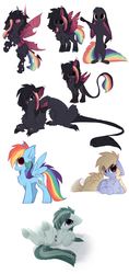 Size: 1920x4055 | Tagged: dead source, safe, artist:php146, derpy hooves, marble pie, rainbow dash, oc, oc:ayaka, changeling, draconequus, pegasus, pony, rabbit, sphinx, g4, alternate design, animal, cute, eye clipping through hair, furry, long ears, ponified, prone, sketch, sketch dump, species swap