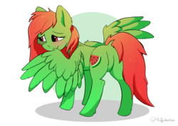 Size: 7016x4961 | Tagged: safe, artist:muffinkarton, edit, oc, oc only, oc:watermelon frenzy, pegasus, pony, blushing, butt, cute, dock, featureless crotch, looking away, plot, shy, simple background, solo, sunlight, tail, transparent background, wings