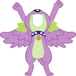 Size: 5308x5298 | Tagged: safe, alternate version, artist:red4567, spike, spike the regular dog, dog, dragon, equestria girls, g4, molt down, my little pony equestria girls: choose your own ending, wake up!, wake up!: pinkie pie, alicorn wings, bipedal, male, paws, puppy, scene interpretation, simple background, spike's dog collar, transparent background, vector, winged dog, winged spike, wings