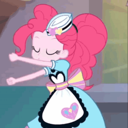 Size: 510x510 | Tagged: safe, screencap, pinkie pie, coinky-dink world, eqg summertime shorts, equestria girls, g4, animated, apron, clothes, cropped, cute, dancing, diapinkes, dress, eyes closed, female, gif, kissy face, loop, pouting, puckered lips, puffy sleeves, server pinkie pie, solo, the monkey, waitress