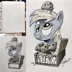 Size: 2048x2048 | Tagged: safe, artist:andypriceart, derpy hooves, pegasus, pony, g4, female, food, high res, muffin, that pony sure does love muffins, traditional art