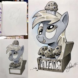 Size: 2048x2048 | Tagged: safe, artist:andy price, derpy hooves, pegasus, pony, g4, female, food, high res, muffin, that pony sure does love muffins, traditional art