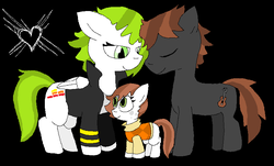 Size: 795x481 | Tagged: safe, artist:lucas47-46, oc, oc only, oc:lullaby sonnet, oc:reedia mixxus, oc:tex, earth pony, pegasus, pony, clothes, female, filly, heart, male, mare, offspring, shipping, shirt, stallion, straight