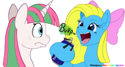 Size: 2000x1074 | Tagged: safe, artist:prismawatercolor, blossomforth, oc, oc:cuteamena, earth pony, pegasus, pony, g4, bepis, bow, burp, freckles, mawshot, open mouth, pepsi, soda, soda can