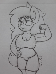 Size: 2576x1932 | Tagged: safe, artist:drheartdoodles, oc, oc:mamma, anthro, big breasts, breasts, cleavage, clothes, female, flexing, hand on hip, long mane, milf, shorts, solo