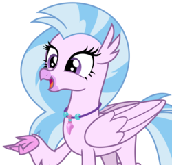 Size: 3275x3153 | Tagged: safe, artist:sketchmcreations, silverstream, classical hippogriff, hippogriff, g4, student counsel, female, high res, jewelry, necklace, open mouth, raised arm, raised talon, simple background, smiling, solo, transparent background, vector