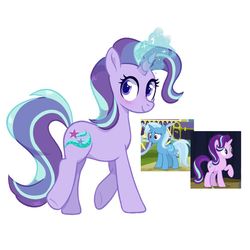 Size: 1024x1024 | Tagged: safe, artist:chaxbin, starlight glimmer, trixie, oc, oc:trixie glimmer, pony, unicorn, g4, female, fusion, glowing horn, horn, smiling, solo, trixie glimmer