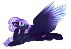 Size: 3000x2065 | Tagged: safe, artist:tayzipumpqueen, oc, oc only, pegasus, pony, art trade, chest fluff, coat markings, ear fluff, ethereal mane, female, floppy ears, high res, looking at you, mare, raised hoof, socks (coat markings), solo, spread wings, starry mane, starry wings, wings