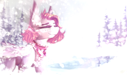 Size: 1818x1080 | Tagged: safe, artist:anagira, edit, oc, oc only, pegasus, pony, better source needed, clothes, cropped, eyes closed, female, freckles, mare, scarf, smiling, snow, solo, speedpaint available, tree
