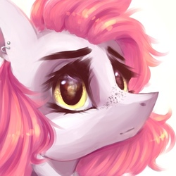 Size: 500x500 | Tagged: safe, artist:anagira, oc, oc only, pony, bust, ear piercing, earring, female, freckles, jewelry, looking at you, mare, piercing, sidemouth, simple background, solo, white background