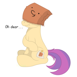 Size: 1800x1800 | Tagged: safe, artist:ponkus, oc, oc only, oc:paper bag, earth pony, pony, bag, cute, nervous, oh dear, paper bag, solo