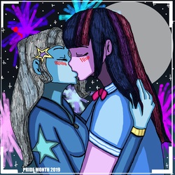 Size: 5016x5000 | Tagged: safe, artist:takrontoxicity, trixie, twilight sparkle, human, equestria girls, g4, duo, eyes closed, female, kiss on the lips, kissing, lesbian, ship:twixie, shipping