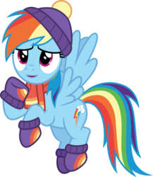 Size: 3000x3459 | Tagged: safe, artist:cloudy glow, rainbow dash, pegasus, pony, best gift ever, g4, .ai available, clothes, cute, dashabetes, female, flying, hat, high res, mare, mittens, scarf, simple background, solo, transparent background, vector, winter outfit