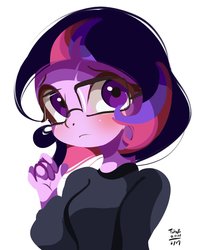 Size: 1058x1338 | Tagged: safe, artist:tohupo, twilight sparkle, equestria girls, g4, alternate hairstyle, female, glasses, solo, twilight sparkle (alicorn), twilight's professional glasses