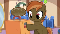 Size: 853x480 | Tagged: safe, artist:jan, edit, button mash, earth pony, pony, button's adventures, g4, beanie, game console, hat, king's quest, text, thought bubble