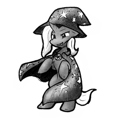 Size: 908x889 | Tagged: safe, artist:zutcha, trixie, pony, unicorn, g4, bipedal, female, grin, monochrome, smiling, solo