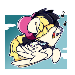 Size: 1500x1500 | Tagged: safe, artist:lou, songbird serenade, pegasus, pony, g4, my little pony: the movie, bow, cloud, female, flying, hair bow, headworn microphone, mare, microphone, singing, solo