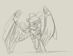 Size: 1100x850 | Tagged: safe, artist:sinrar, oc, oc only, pegasus, pony, armor, female, guard, riot gear, simple background, sketch, solo