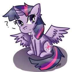 Size: 800x798 | Tagged: safe, artist:ho-ohgia, twilight sparkle, alicorn, pony, g4, deviantart watermark, female, heart eyes, obtrusive watermark, question mark, solo, spread wings, twilight sparkle (alicorn), watermark, wingding eyes, wings