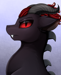 Size: 1446x1764 | Tagged: safe, artist:pridark, oc, oc only, dracony, hybrid, bust, commission, gradient background, horns, portrait, red eyes, simple background, solo