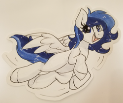 Size: 1500x1251 | Tagged: safe, artist:kellythedrawinguni, oc, oc only, pegasus, pony, badge, commission, female, flying, solo, traditional art