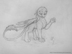 Size: 4160x3120 | Tagged: safe, artist:mmeloman, gabby, butterfly, griffon, g4, catbird, cute, eyes on the prize, gabbybetes, pencil drawing, traditional art