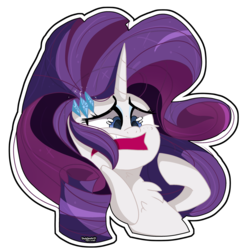 Size: 1920x1920 | Tagged: safe, artist:jxst-starly, rarity, pony, unicorn, g4, base used, chest fluff, cutie mark hair accessory, female, mare, marshmelodrama, open mouth, sad, shocked, signature, simple background, solo, transparent background