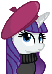 Size: 799x1133 | Tagged: safe, artist:rainbow eevee, rarity, pony, unicorn, g4, sweet and elite, beatnik rarity, beret, bust, clothes, cute, female, french, french rarity, hat, portrait, raribetes, simple background, smiling, solo, sweater, transparent background