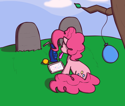 Size: 951x808 | Tagged: artist needed, safe, pinkie pie, earth pony, pony, g4, balloon, female, gravestone, implied death, mare, solo