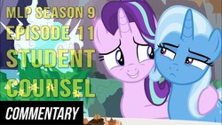 Size: 1280x720 | Tagged: safe, edit, edited screencap, screencap, starlight glimmer, trixie, g4, student counsel, cake, duo, food, hoof around neck