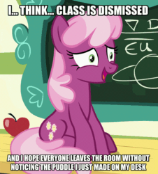 Size: 960x1064 | Tagged: safe, edit, edited screencap, screencap, cheerilee, earth pony, pony, g4, the last crusade, adorable distress, animated, caption, chalkboard, cheeribetes, cropped, cute, female, gif, grin, image macro, implied wetting, mare, nervous, nervous smile, scared, smiling, solo, text