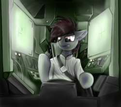 Size: 4500x4000 | Tagged: artist needed, safe, oc, oc only, oc:skywalk shadow, pony, angry, buttons, clothes, cockpit, hoof hold, male, mech, monitors, seatbelt, stallion