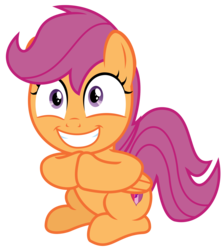 Size: 1706x1900 | Tagged: safe, artist:sketchmcreations, scootaloo, pegasus, pony, g4, the last crusade, excited, female, filly, grin, simple background, sitting, smiling, solo, transparent background, vector