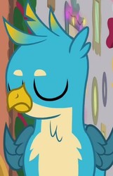 Size: 521x810 | Tagged: safe, screencap, gallus, griffon, g4, the hearth's warming club, chest fluff, cropped, eyes closed, male, solo