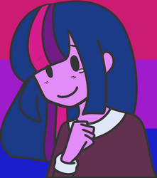 Size: 1309x1478 | Tagged: safe, artist:thatgreypeanut, derpibooru exclusive, twilight sparkle, human, equestria girls, g4, bi flag, bilight sparkle, bisexual pride flag, bisexuality, crying, cute, description is relevant, female, headcanon, lgbt, love fest in the comments, pride, pride flag, pride month, smiling, solo, story in the comments, tears of joy