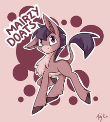 Size: 1280x1418 | Tagged: safe, artist:marly-kaxon, oc, oc only, oc:mairzy doats, donkey, pony, adoptable, chest fluff, floppy ears, hooves, looking at you, raised hoof, signature, simple background, solo