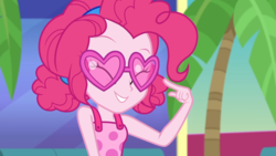 Size: 1920x1080 | Tagged: safe, screencap, pinkie pie, equestria girls, g4, i'm on a yacht, my little pony equestria girls: better together, awww, cute, cute face, daaaaaaaaaaaw, diapinkes, female, glasses, heart shaped glasses, sleeveless, solo, sunglasses