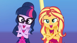 Size: 1920x1080 | Tagged: safe, screencap, sci-twi, sunset shimmer, twilight sparkle, equestria girls, g4, i'm on a yacht, my little pony equestria girls: better together, crossed arms, duo, duo female, female