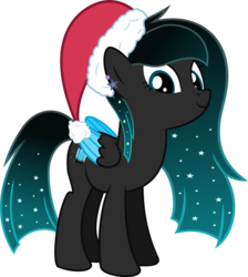 Size: 1024x1141 | Tagged: safe, artist:jeremeymcdude, oc, oc only, oc:spirit night, pegasus, pony, g4, christmas, colored wings, colored wingtips, ethereal mane, female, hat, holiday, santa hat, simple background, solo, starry mane, transparent background, vector, wings