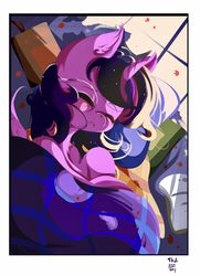 Size: 1825x2527 | Tagged: safe, artist:tohupo, twilight sparkle, pony, g4, bed, book, cute, eyes closed, female, mare, morning, morning ponies, sleeping, solo, twiabetes