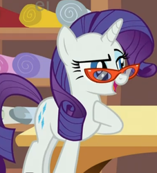 Size: 555x610 | Tagged: safe, screencap, rarity, pony, unicorn, g4, suited for success, cropped, female, glasses, mare, raised hoof, solo