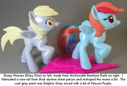 Size: 495x336 | Tagged: artist needed, safe, derpy hooves, rainbow dash, pegasus, pony, g4, customized toy, irl, mcdonald's happy meal toys, photo, text, toy