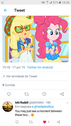 Size: 540x960 | Tagged: safe, applejack, pinkie pie, equestria girls, g4, my little pony equestria girls: choose your own ending, wake up!, female, geode of sugar bombs, geode of super strength, implied applepie, implied lesbian, implied shipping, ishi rudell, magical geodes, meta, text, twitter