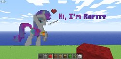 Size: 1000x486 | Tagged: safe, artist:confusedmissflower, rarity, pony, unicorn, g4, crossover, day, game screencap, heart, minecraft, minecraft pixel art, pixel art, raised hoof, speech