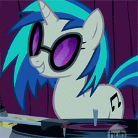 Size: 200x200 | Tagged: safe, screencap, dj pon-3, vinyl scratch, pony, unicorn, g4, season 1, suited for success, animated, cropped, female, gif, hub logo, hubble, loop, solo