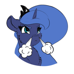 Size: 800x800 | Tagged: safe, artist:skitsroom, princess luna, alicorn, pony, g4, angry, bust, crown, female, jewelry, regalia, s1 luna, simple background, snorting, solo, sticker, transparent background