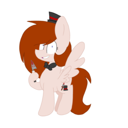 Size: 1378x1378 | Tagged: safe, artist:circuspaparazzi5678, oc, pegasus, pony, bowtie, brianna rex, element of insanity, element of insanity oc, hat, knife, magic wand, magician